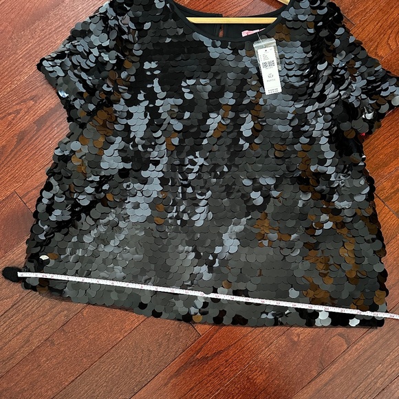 Anthropologie Eva Franco Black Sequin Short Sleeve Tee with Paillettes XLP - Picture 6 of 10